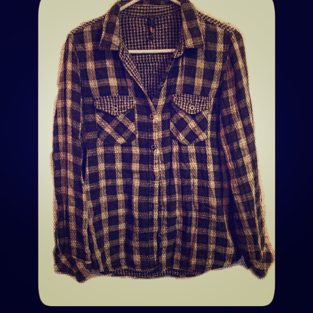 SEVEN7 Dark Navy Blue Plaid Button Down.